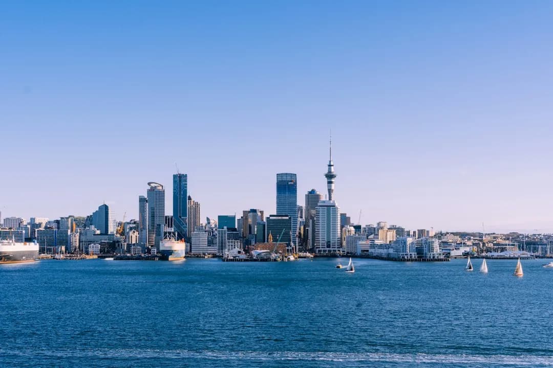 Auckland skyline and Sky Tower seen from the water