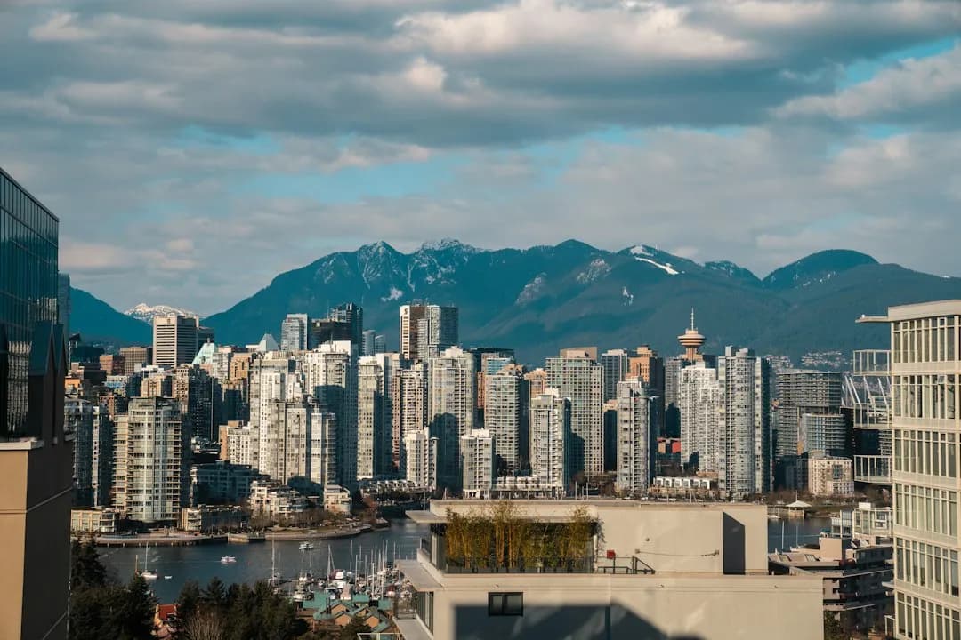 Vancouver buildings with mountains in the background