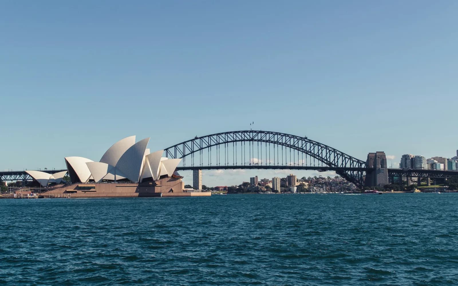 Sydney Opera House and Harbour Bridge seen from the water