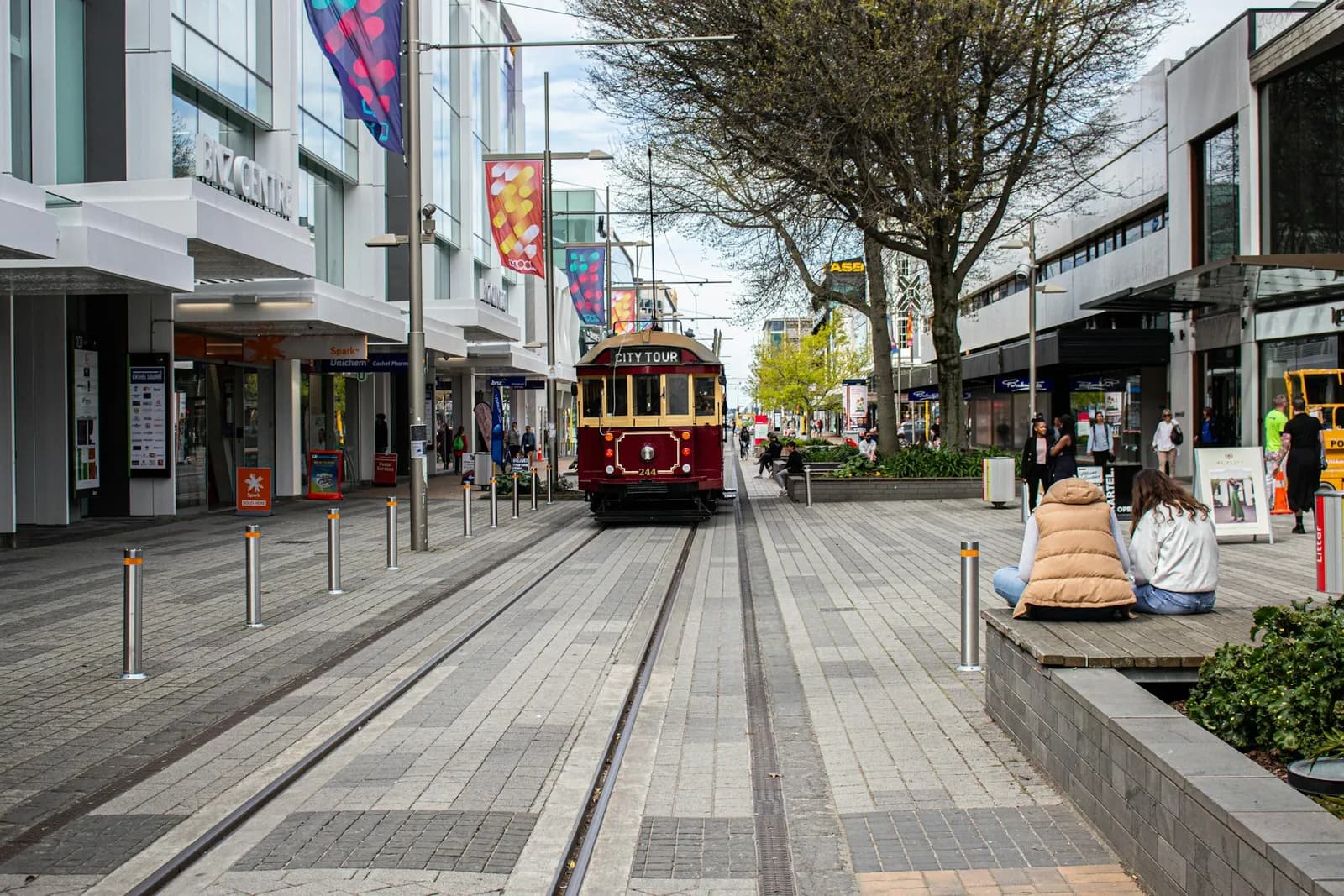 Tramvia en un carrer comercial del centre de Christchurch