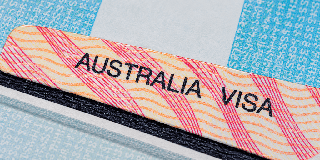 Close-up of a document displaying the words Australia Visa
